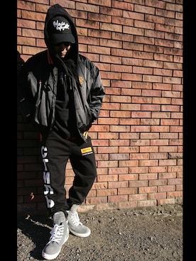 「RICK OWENS」｜「アイテム（スタジャン）」を使った、あきーむさん（メンズ・175cm）の冬コーディネート