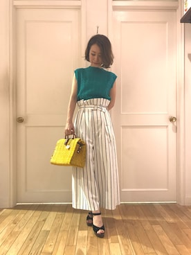 「アイテム（かごバッグ、イエロー系）」を使った、naoooooooooomiさん（レディース・154cm）の春コーディネート