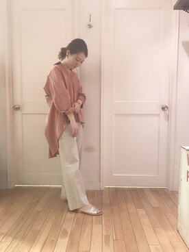 「襟抜きシャツ」｜naoooooooooomiさん（レディース・154cm）の春コーディネート