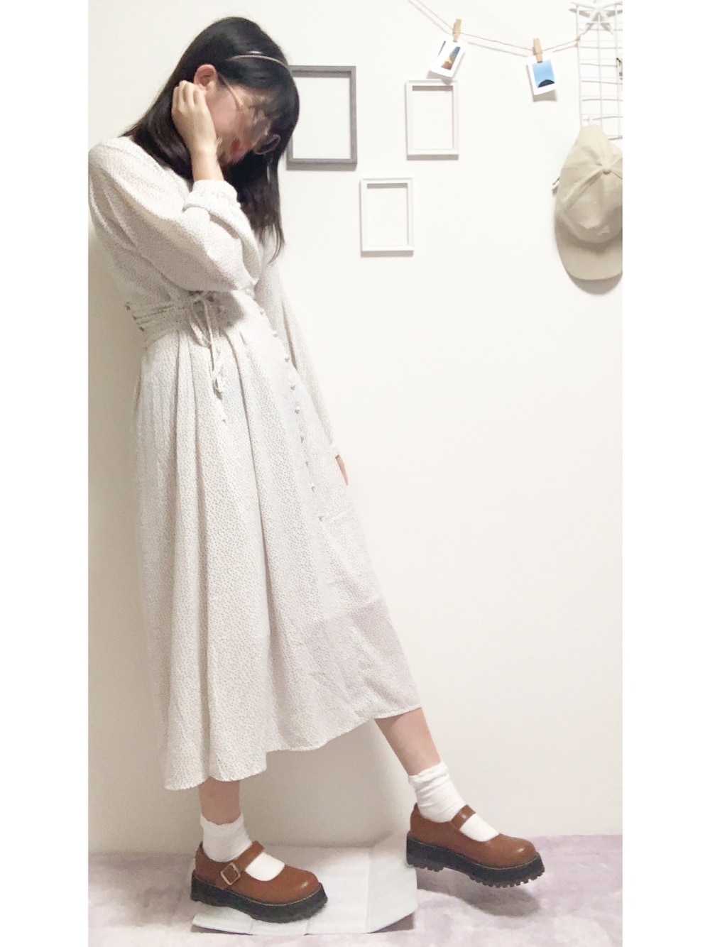 「おしゃれさんと繋がりたい、プチプラ、ZOZOTOWN、高身長女子、フォローミー、夏、春夏コーデ、春コーデ、ワンピース、高校生」｜「GRLのスクエアネックレースアップリボンドットワンピース（ワンピース、ホワイト系）」を使った、まるちゃんさん（レディース・163cm）の春コーディネートの1枚目の写真