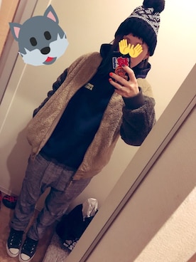 「CUBE SUGAR（キューブシュガー）のアイテム（ブルゾン）」を使った、あるてまさん（レディース・158cm）の冬コーディネート