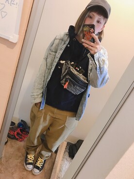 「SPINNS(スピンズ)のアイテム(ボディバッグ/ウエストポーチ)」を使った、あるてまさん(レディース・158cm)の秋コーディネート