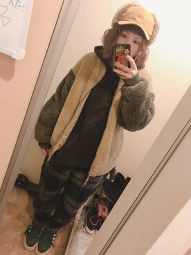 「CUBE SUGAR（キューブシュガー）のアイテム（MA-1）」を使った、あるてまさん（レディース・158cm）の冬コーディネート