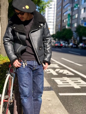 「schott（ショット）のSchott/ショット/13oz. JEANS MEDIUM FIT/13オンス　ジーンス　ミディアム　フィット（デニムパンツ）」を使った、ishizawaさん（メンズ・173cm）の冬コーディネート