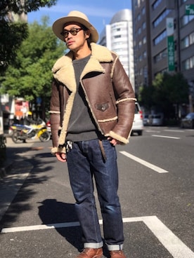 「schott（ショット）のSchott/ショット/13oz. JEANS MEDIUM FIT/13オンス　ジーンス　ミディアム　フィット（デニムパンツ）」を使った、ishizawaさん（メンズ・172cm）の冬コーディネート