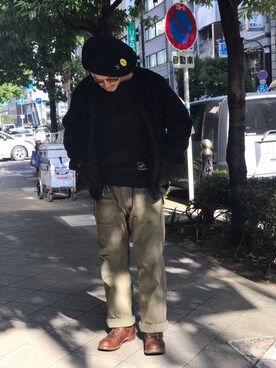 「schott（ショット）のアイテム（ノーカラージャケット）」を使った、ishizawaさん（メンズ・172cm）の冬コーディネート