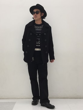 「オールブラック」｜「アイテム（ピーコート）」を使った、ishizawaさん（メンズ・172cm）の秋コーディネート