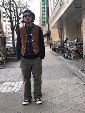 「schott（ショット）のSchott/ショット/ARMY FATIGUE PANTS/アーミー ファティーグ パンツ（その他パンツ）」を使った、ishizawaさん（メンズ・172cm）の冬コーディネート