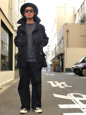 「schott（ショット）のアイテム（ピーコート）」を使った、ishizawaさん（メンズ・172cm）の秋コーディネート