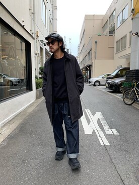 「schott（ショット）のアイテム（ステンカラーコート）」を使った、ishizawaさん（メンズ・172cm）の秋コーディネート