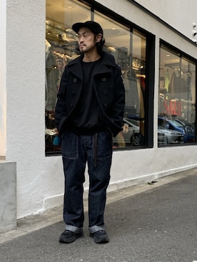 「schott（ショット）のアイテム（ピーコート）」を使った、ishizawaさん（メンズ・172cm）の冬コーディネート