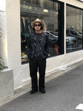 「schott（ショット）のアイテム（ノーカラージャケット）」を使った、ishizawaさん（メンズ・172cm）の冬コーディネート