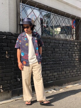 「schott（ショット）のSchott/ショット/HAWAIIAN SHIRT PLANET/ハワイアンシャツ プラネット（シャツ/ブラウス）」を使った、ishizawaさん（メンズ・172cm）の春コーディネート
