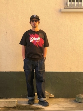 「schott（ショット）のSchott/ショット/SCRIBBLE T-SHIRT（Tシャツ/カットソー）」を使った、ishizawaさん（メンズ・172cm）の夏コーディネート