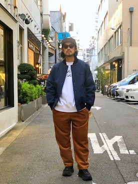 「schott（ショット）のアイテム（スタジャン）」を使った、ishizawaさん（メンズ・172cm）の秋コーディネート