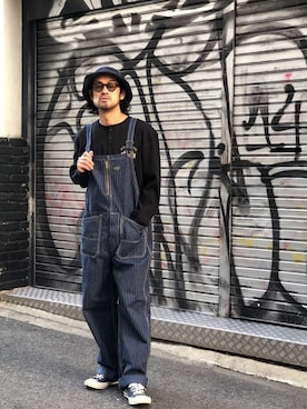 「schott（ショット）のアイテム（サロペット/オーバーオール）」を使った、ishizawaさん（メンズ・172cm）の冬コーディネート