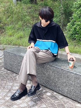 「アイテム（ポロシャツ）」を使った、isseiさん（メンズ・180cm）の夏コーディネート