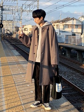 「アイテム（ステンカラーコート）」を使った、isseiさん（メンズ・180cm・20代）の冬コーディネート