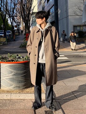 「アイテム（ステンカラーコート）」を使った、isseiさん（メンズ・180cm・20代）の冬コーディネート