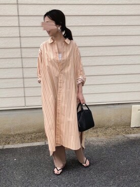 「KBF（ケイビーエフ）のデザインスリーブシャツワンピース（ワンピース）」を使った、maccoさん（レディース・162cm）の夏コーディネート