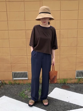 「ビーズバッグ」｜「アイテム（帽子）」を使った、maccoさん（レディース・162cm）の夏コーディネート