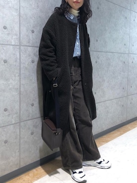 「UNIQLO（ユニクロ）のエクストラファインメリノリブタートルネックセーター（長袖）（ニット/セーター）」を使った、maccoさん（レディース・162cm）の冬コーディネート