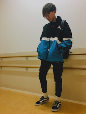 「FILA（フィラ）のアイテム（ナイロンジャケット）」を使った、りおさん（メンズ・172cm）の冬コーディネート