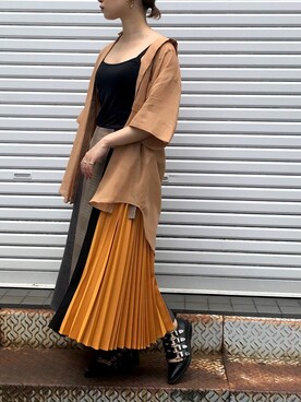 「ビッグシャツ」｜「アイテム（キャミソール）」を使った、Yukiko Fukudaさん（レディース・155cm）の夏コーディネート