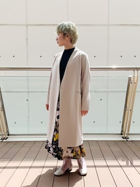 「UNITED TOKYO（ユナイテッドトウキョウ）のバックシャンタフタスカート（スカート、ブラック系）」を使った、Yukiko Fukudaさん（レディース・155cm）の春コーディネート