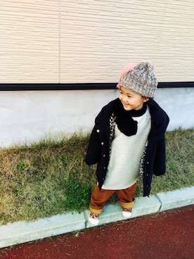 「And A（アンドエー）のアイテム（帽子）」を使った、yu-riさん（キッズ・100cm）の冬コーディネート