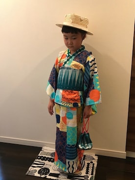 「apres les cours（アプレレクール）のアイテム（浴衣）」を使った、yu-riさん（キッズ・110cm）の夏コーディネート