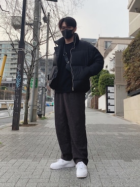 「NIKE（ナイキ）のナイキ エア フォース 1 LOW 07 メンズシューズ / NIKE AIR FORCE 1 '07 (AF1)（スニーカー、ホワイト系）」を使った、yuto_23さん（メンズ・179cm）の冬コーディネート