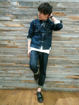 「アイテム（モカシン/デッキシューズ）」を使った、YU-KINさん（メンズ・170cm・30代）の冬コーディネート