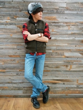 「※ALPHA（アルファ）のアイテム（キャップ）」を使った、YU-KINさん（メンズ・170cm）の冬コーディネート