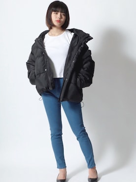 「ブラック×ホワイト」｜「アイテム（ダウンジャケット/コート）」を使った、Salong hameu  Womenさん（レディース・165cm）の秋コーディネート