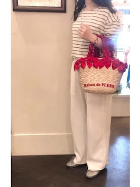 「アイテム（かごバッグ、レッド系）」を使った、haruさん（レディース・148cm）の春コーディネート