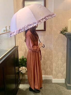 「アイテム（長傘、パープル系）」を使った、haruさん（レディース・149cm）の秋コーディネート