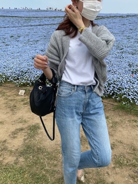 「ZOZO（ゾゾ）のスリムテーパードデニムパンツ［WOMEN］（デニムパンツ）」を使った、なぎささん（レディース・161cm）の春コーディネート