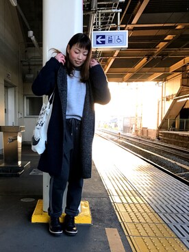 「リラックスパンツ」｜「アイテム（その他アウター）」を使った、Fuka*さん（レディース・153cm）の冬コーディネート
