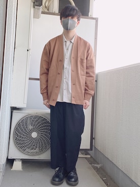 「KUUUPY（クーピー）のKUUUPY - テーパードワイドスラックス（スラックス、ブラック系）」を使った、wear_yo_heyさん（メンズ・170cm）の冬コーディネート