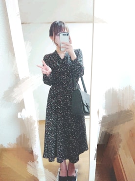 「earth music&ecology（アースミュージックアンドエコロジー）の・花柄ボウタイワンピース ●（ワンピース）」を使った、___miya.___さん（レディース・156cm）の秋コーディネート