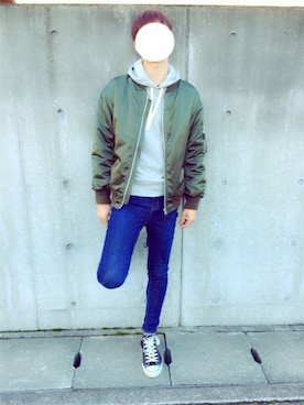「Lui's（ルイス）のアイテム（MA-1）」を使った、ゆーじさん（メンズ・180cm）の冬コーディネート