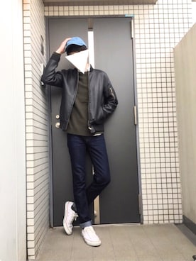 「temptation（テンプテーション）のアイテム（ライダースジャケット）」を使った、だいちさん（メンズ・176cm）の冬コーディネート