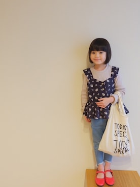 「TODAY'S SPECIAL（トゥデイズスペシャル）のMARCHE BAG/マルシェバッグ（エコバッグ/サブバッグ）」を使った、azu☻♡さん（キッズ・100cm）の冬コーディネート