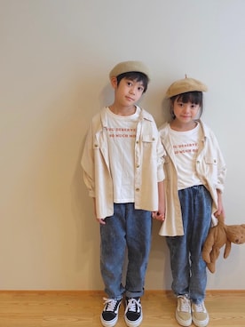 「アイテム（デニムパンツ）」を使った、azu☻♡さん（キッズ・120cm）の秋コーディネート