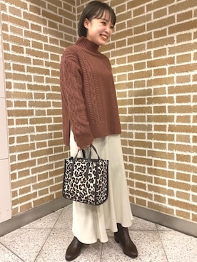 「green label relaxing（グリーンレーベルリラクシング）の[ ハミルトン ] HAMILTON SC アラン ハイネック プルオーバー ニット（ニット/セーター、オレンジ系）」を使った、wakutsu kanaさん（レディース・156cm）の秋コーディネート