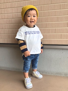 「1歳半」｜「アイテム（ニットキャップ/ビーニー）」を使った、KIRA☆REIさん（キッズ・80cm）の秋コーディネート