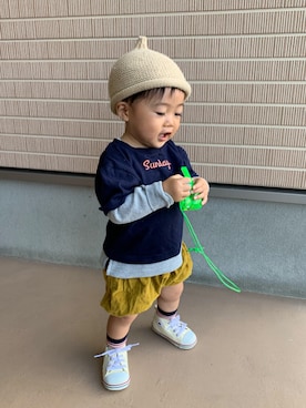 「1歳半」｜「アイテム（ニットキャップ/ビーニー）」を使った、KIRA☆REIさん（キッズ・80cm）の秋コーディネート