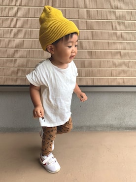 「息子」｜「アイテム（ニットキャップ/ビーニー）」を使った、KIRA☆REIさん（キッズ・80cm）の秋コーディネート