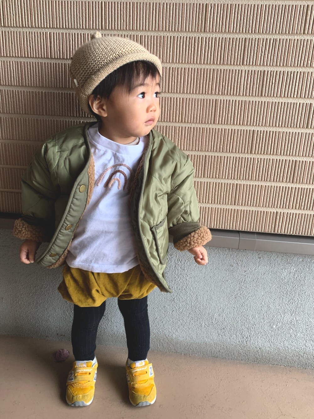 「男の子コーデ、キッズコーデ、キッズファッション、息子、息子コーデ、カジュアルコーデ、おしゃれさんと繋がりたい、1歳」｜「韓国ファッション #Kのアイテム（ジャケット/アウター、グリーン系）」を使った、KIRA☆REIさん（キッズ・80cm）の秋コーディネートの1枚目の写真
